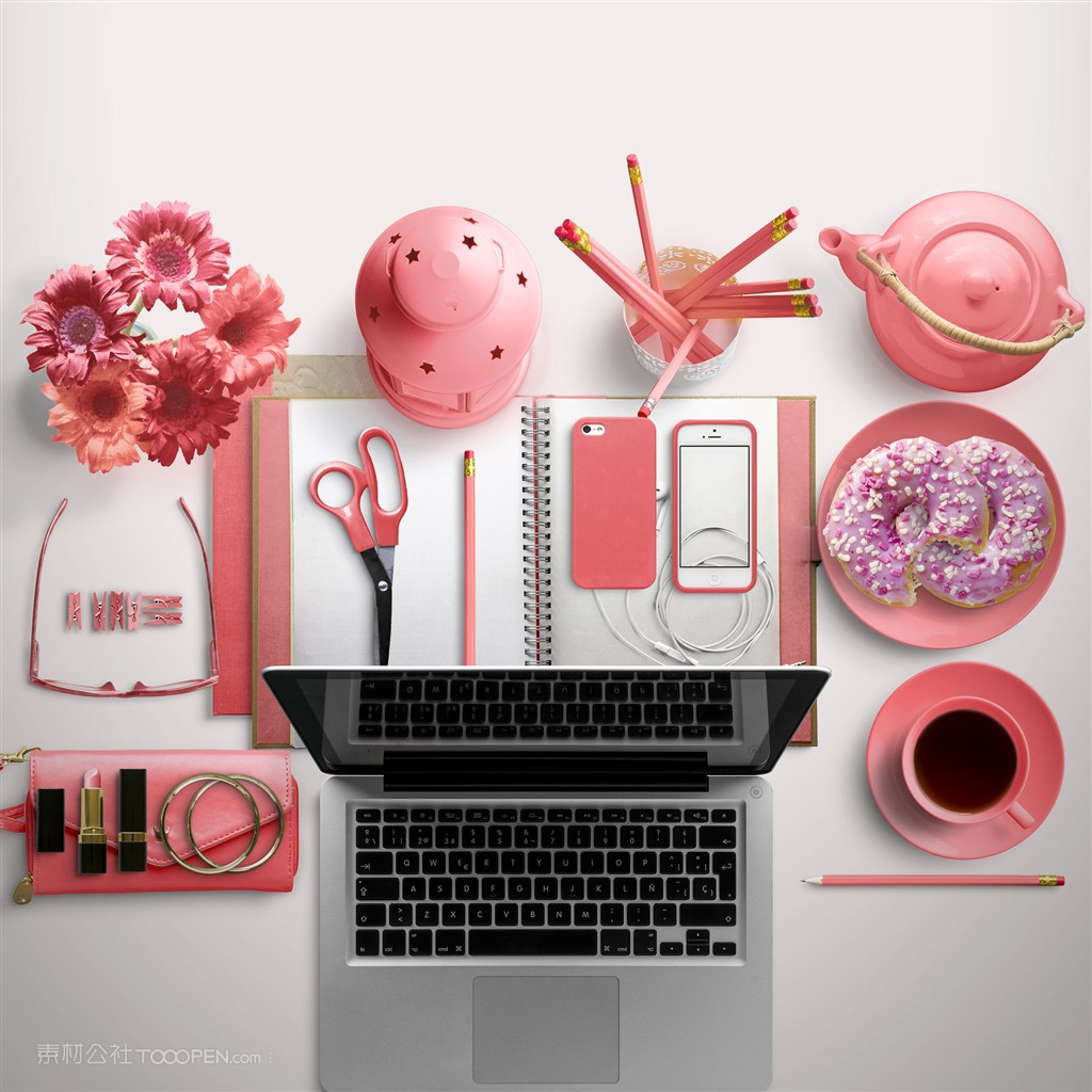 茶壶灯笼铅笔筒花眼镜口红剪刀甜甜圈速写本macbook电脑iphone手机场景样机