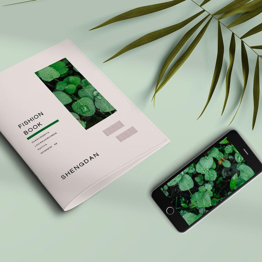 绿色清新画册封面手机界面样机