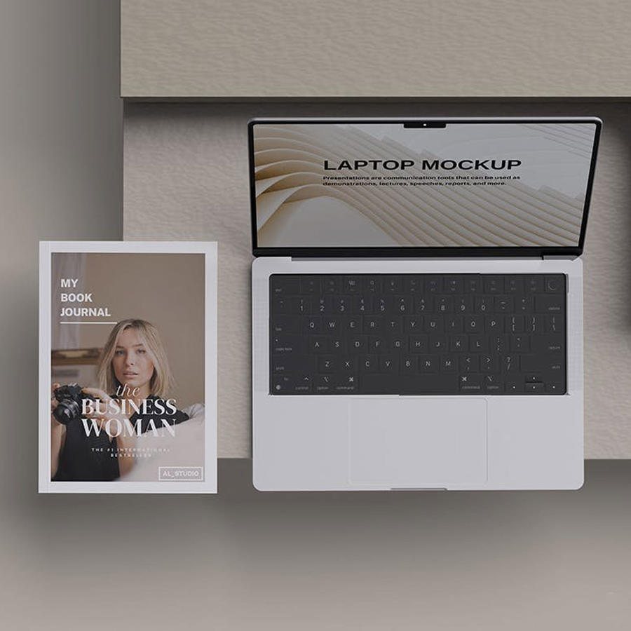 笔记本电脑和杂志样机