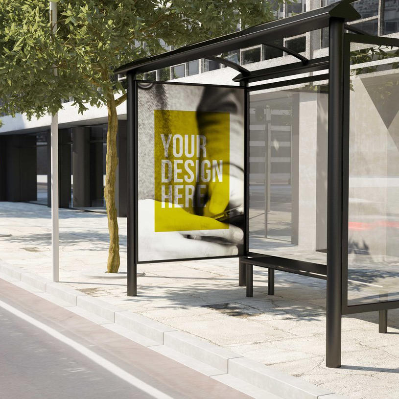 公交车站广告海报样机