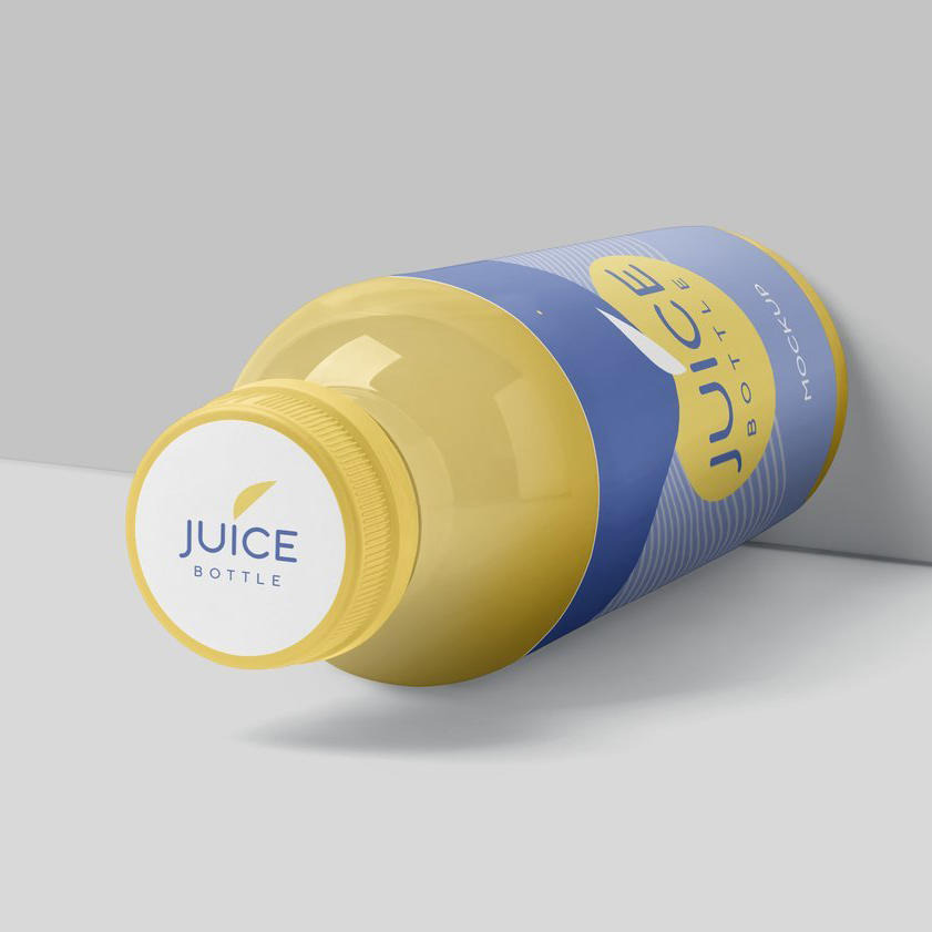 黄色橙汁果汁透明瓶子样机 (3)