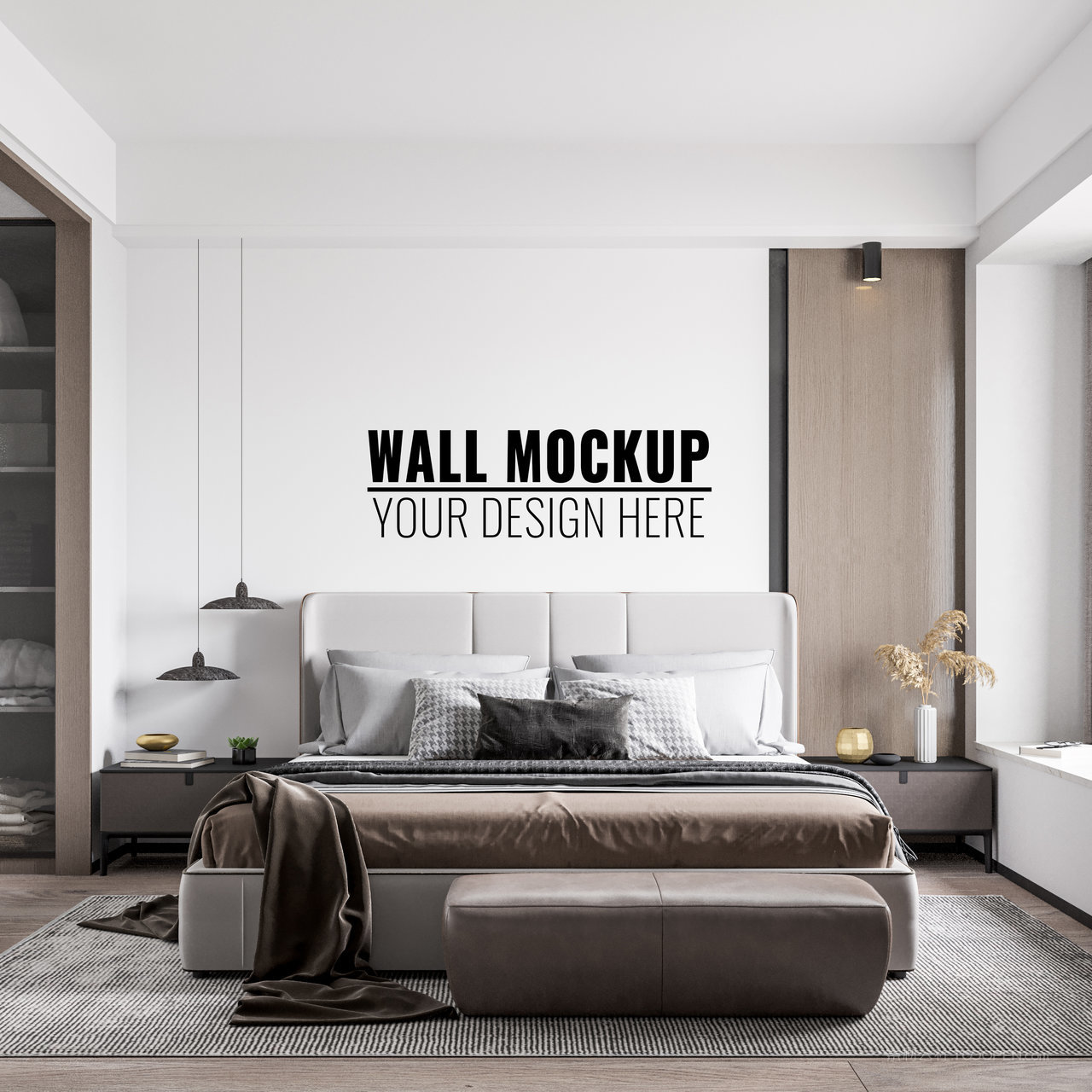 室内墙面装饰卧室背景墙贴图样机