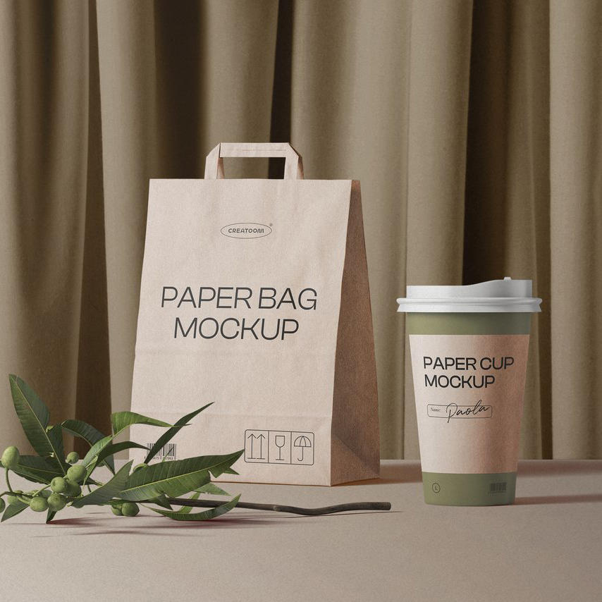 奶茶外卖手提袋高级产品包装场景样机 (9)
