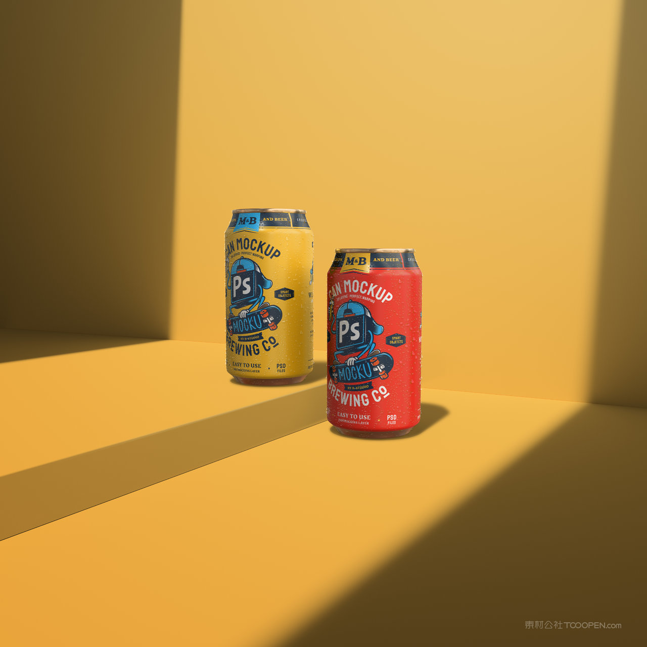 黄色易拉罐可乐瓶饮料包装样机 (6)