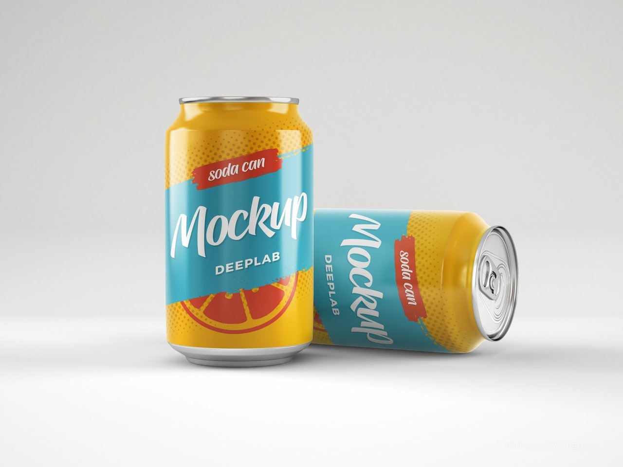 撞色黄绿黄色易拉罐果味饮料包装样机 (2)