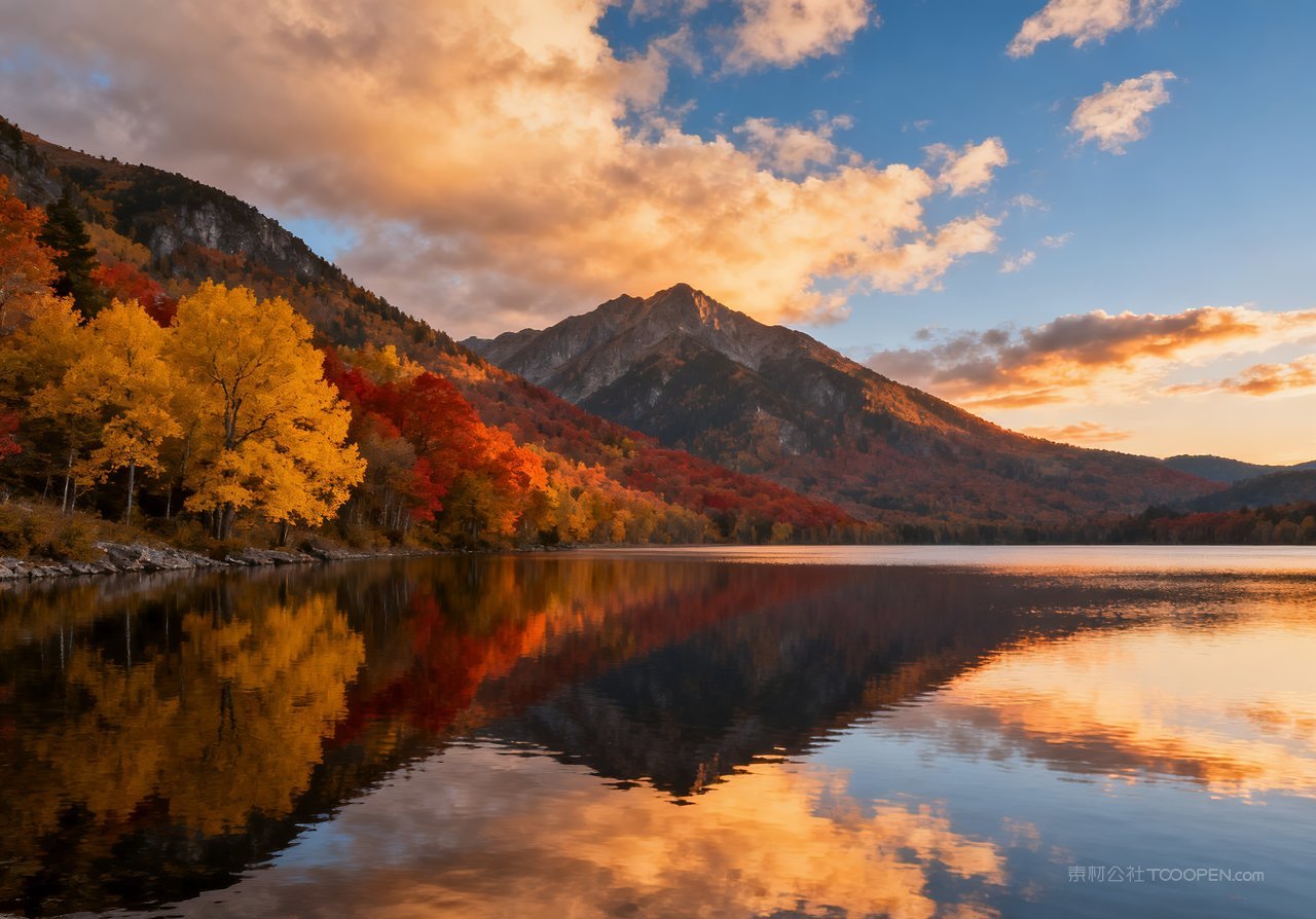 天空山水秋天意境山峰湖泊唯美