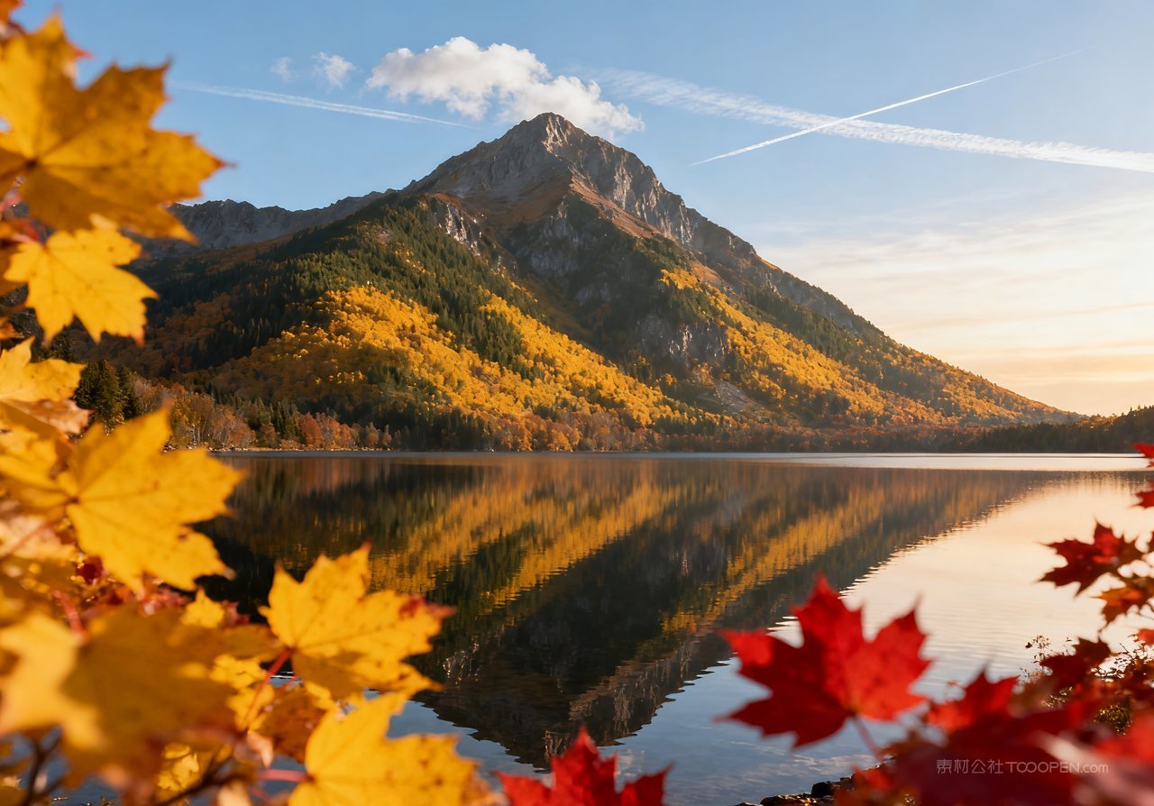 山水青山唯美意境湖泊天空山峰秋天