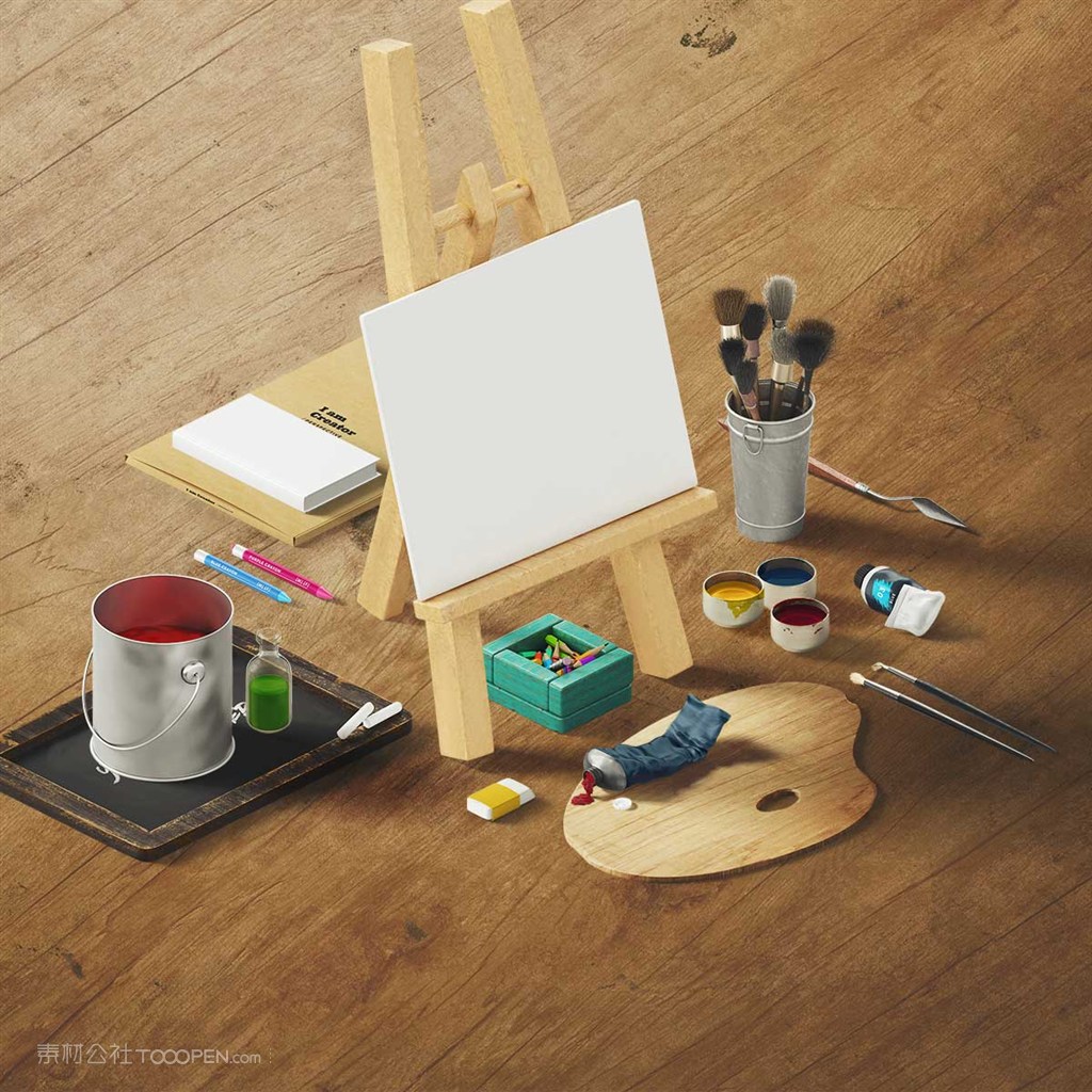文艺桌面画画用具样机素材