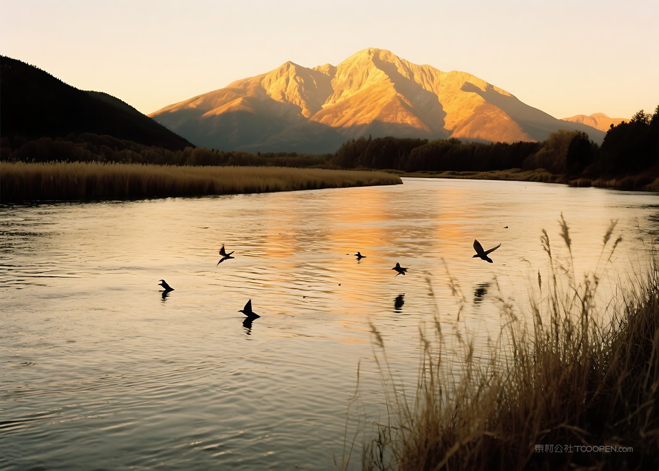 唯美高清山峰山水天空景观自然河流风景