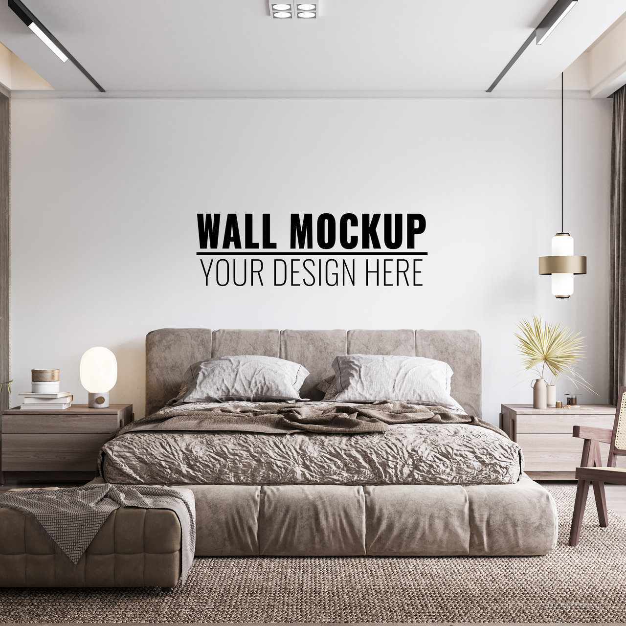 室内家居卧室背景墙样机