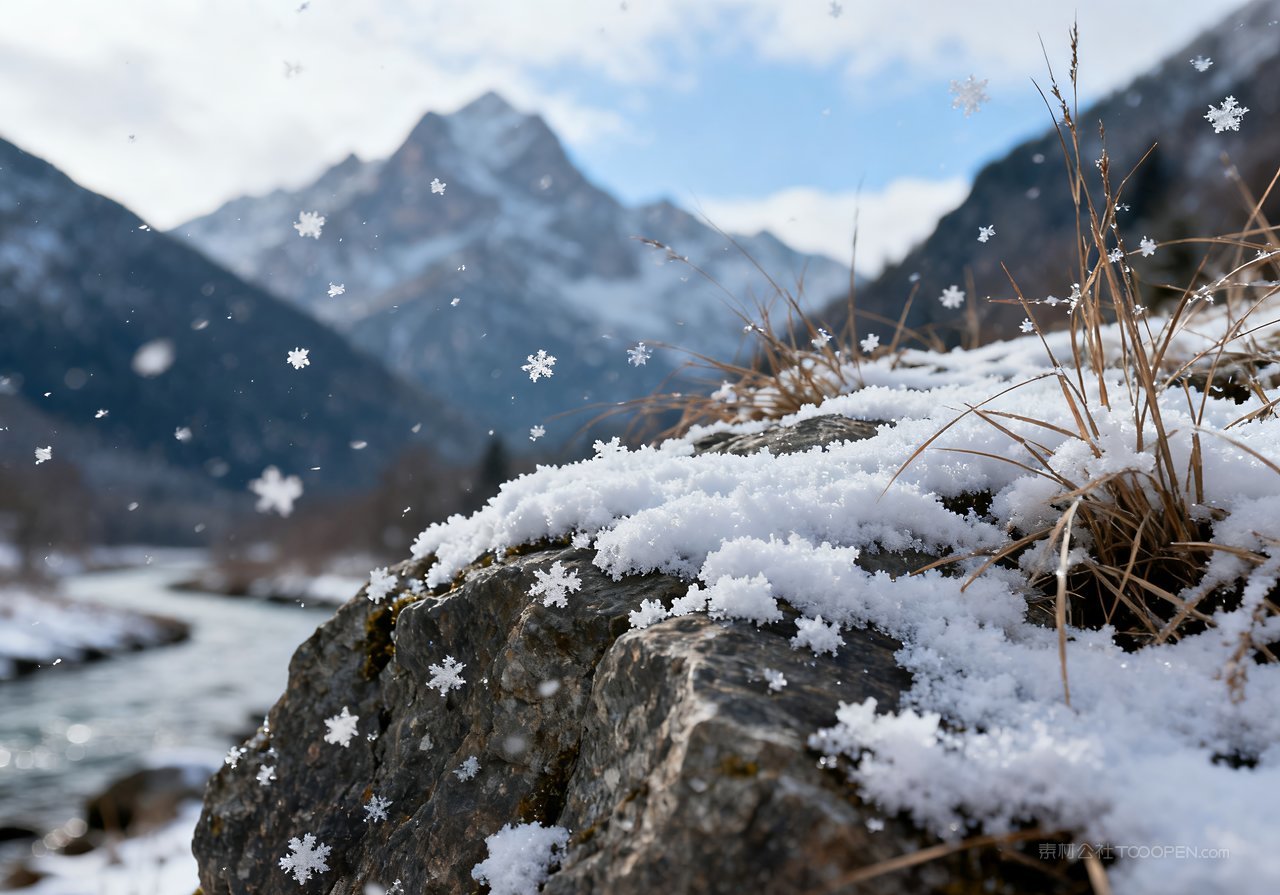 冬天山水唯美冬季雪景河流风景山峰