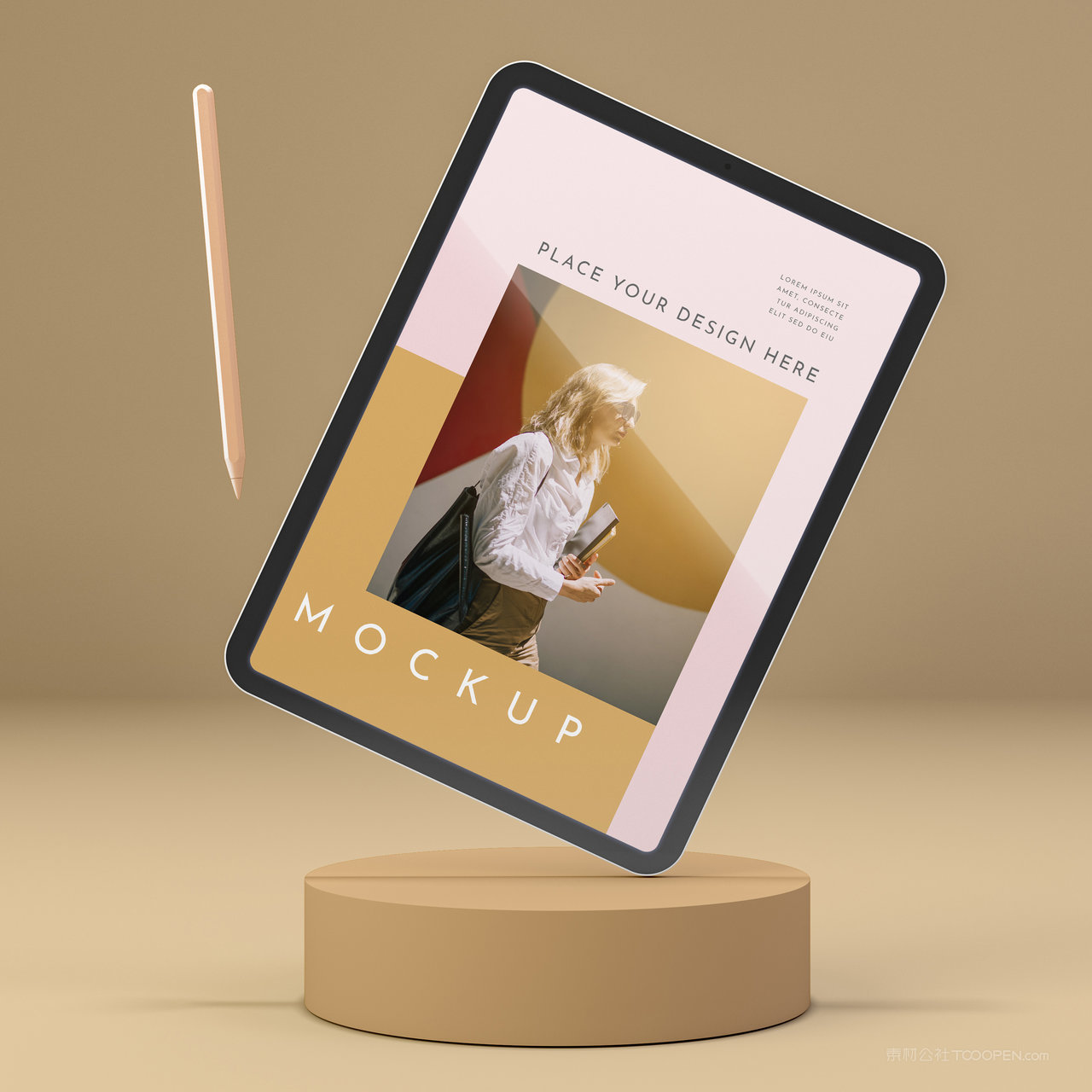 悬浮的平板电脑触控笔贴图样机