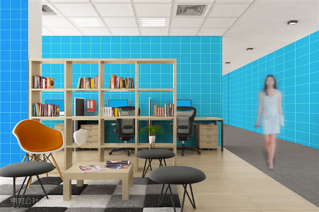 公司企业前台形象墙室内贴图样机