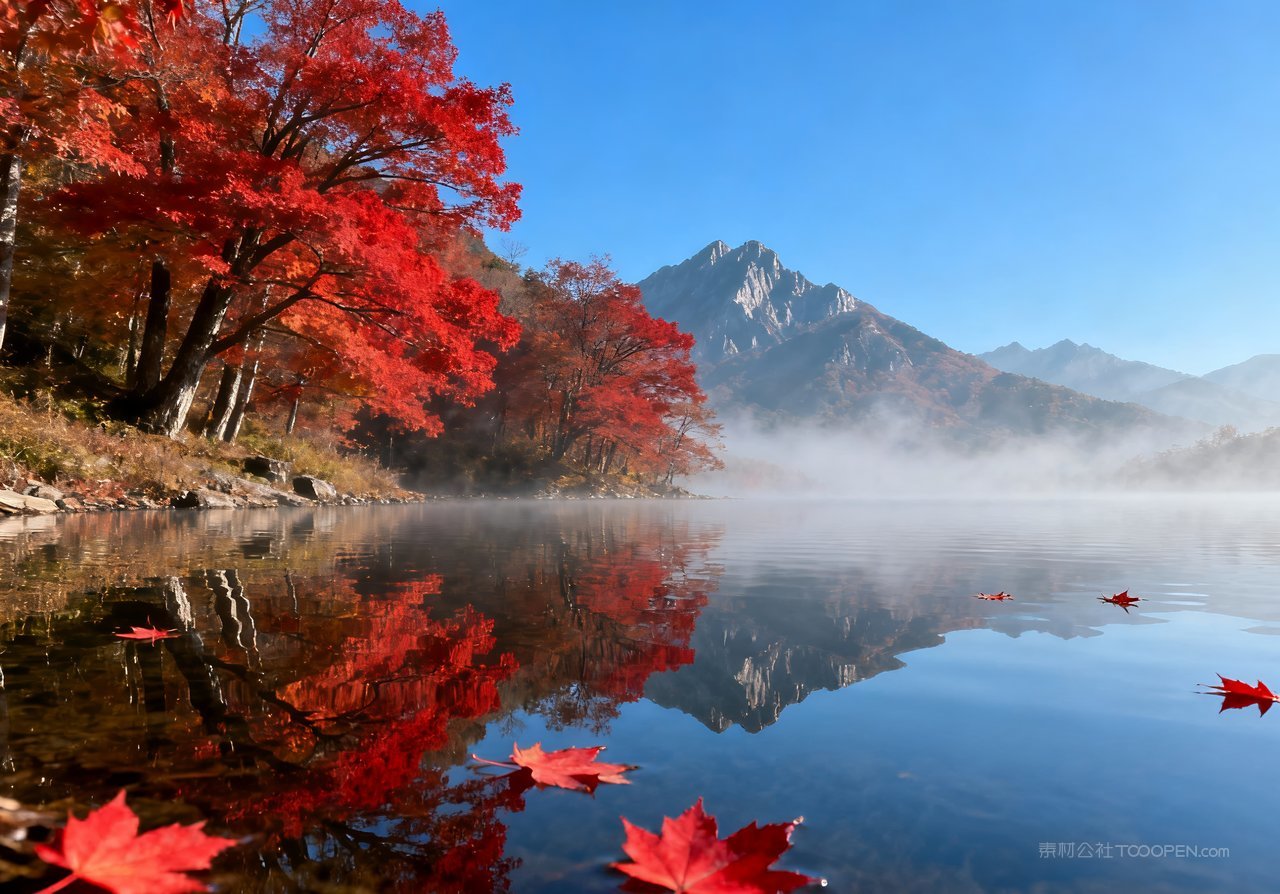意境湖泊青山天空山峰秋季山水唯美