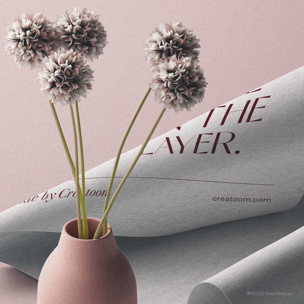 极简品牌vi卷曲的宣传单贴图样机