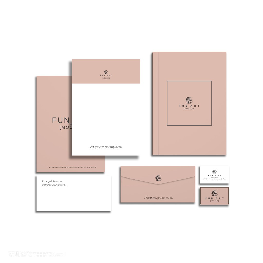 粉色办公用品vi贴图样机