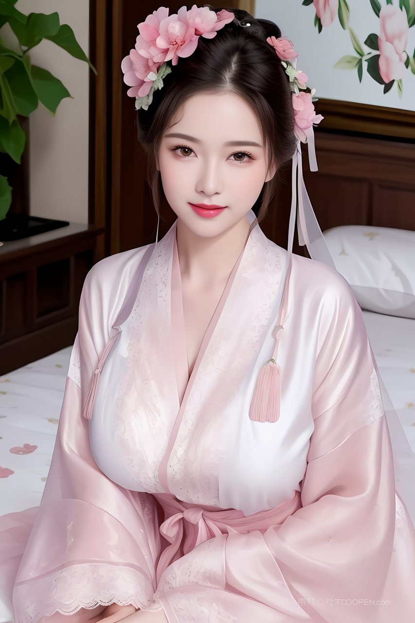 高清性感淡粉色古风装ai美女MM居家照片