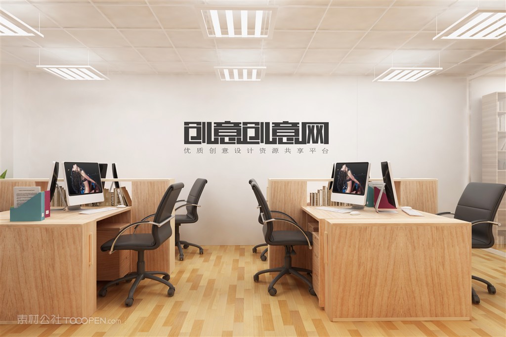 公司企业前台形象墙室内贴图样机设计模板效果VI素材PSD分层