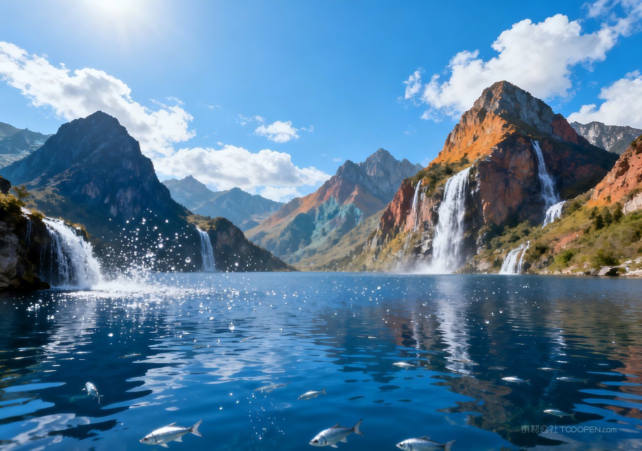 唯美自然山水风景景观山峰天空湖泊群山