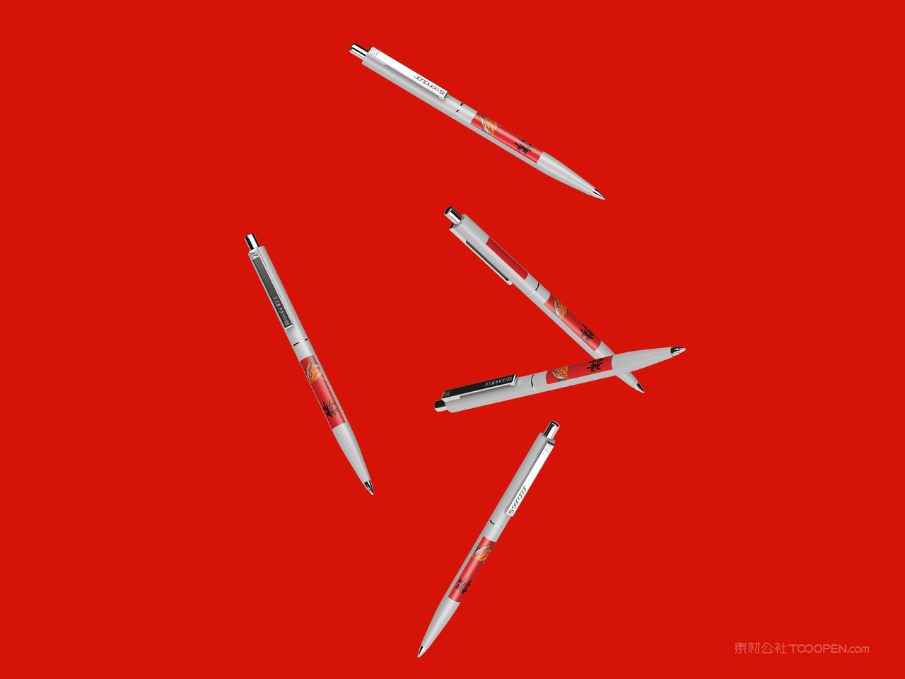 红色年年有余国潮文创笔样机