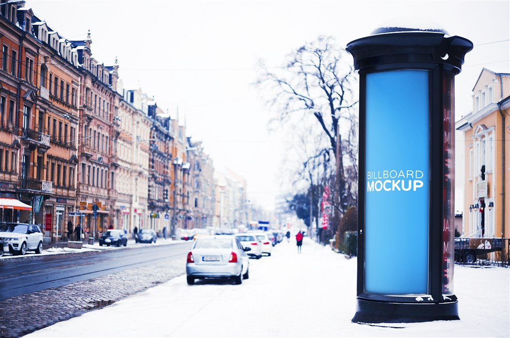 公路户外街头邮筒圆柱形T牌广告牌样机图片下载