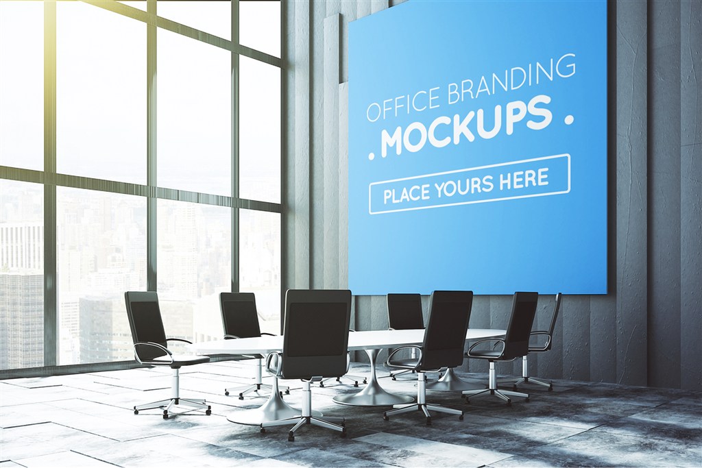 办公室海报广告牌样机模板