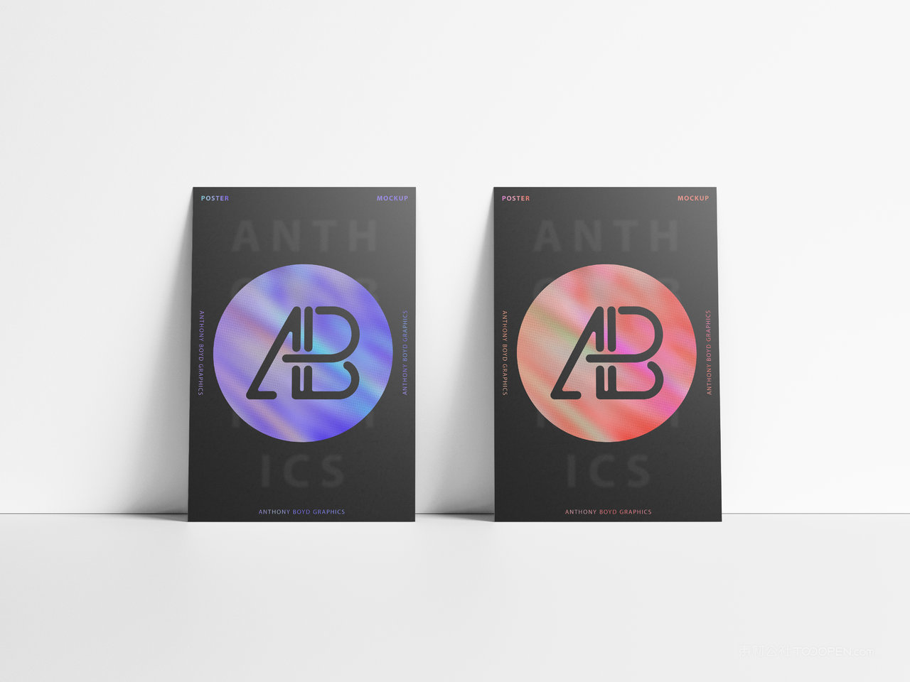 两张靠墙海报模型样机