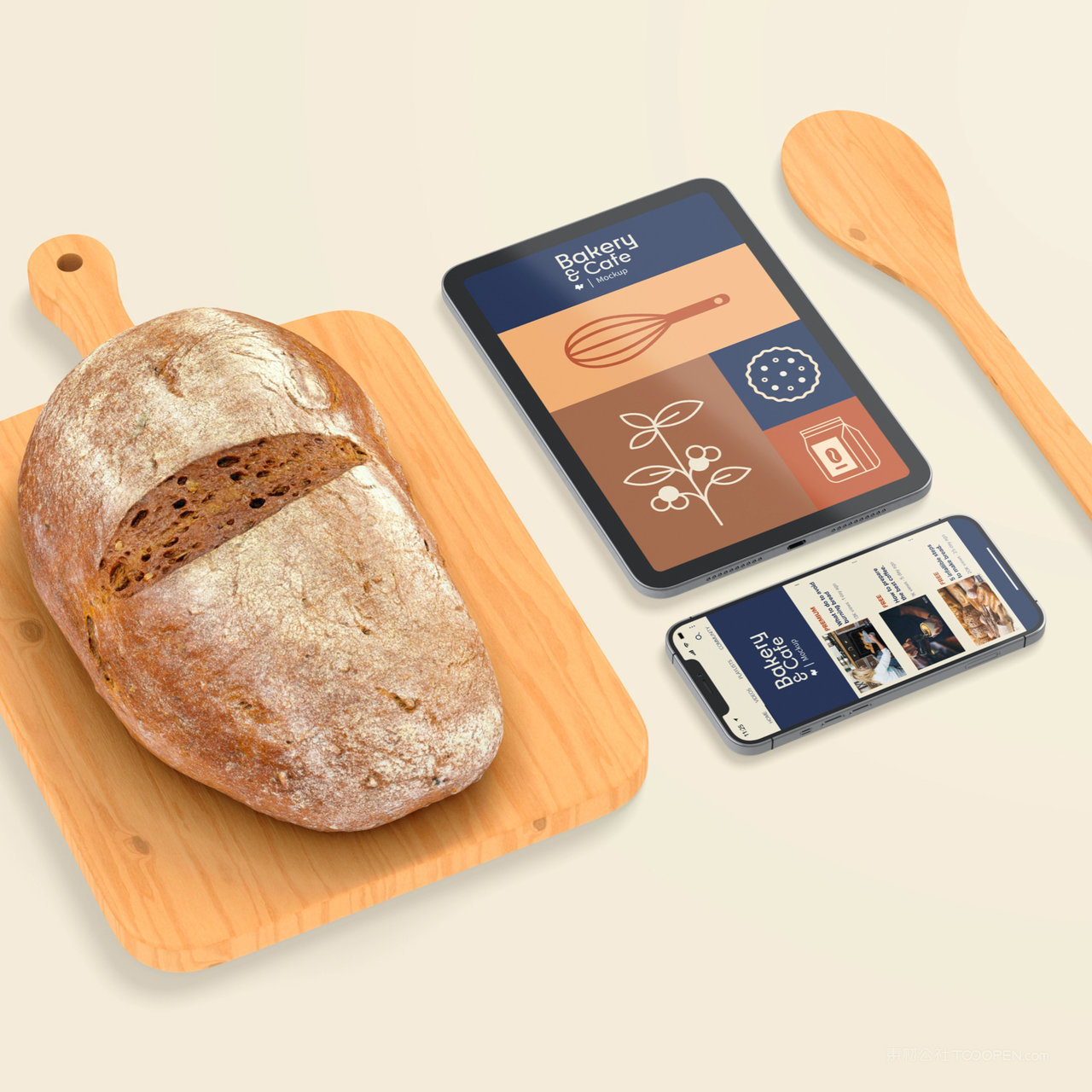 面包旁边的手机ipad贴图样机