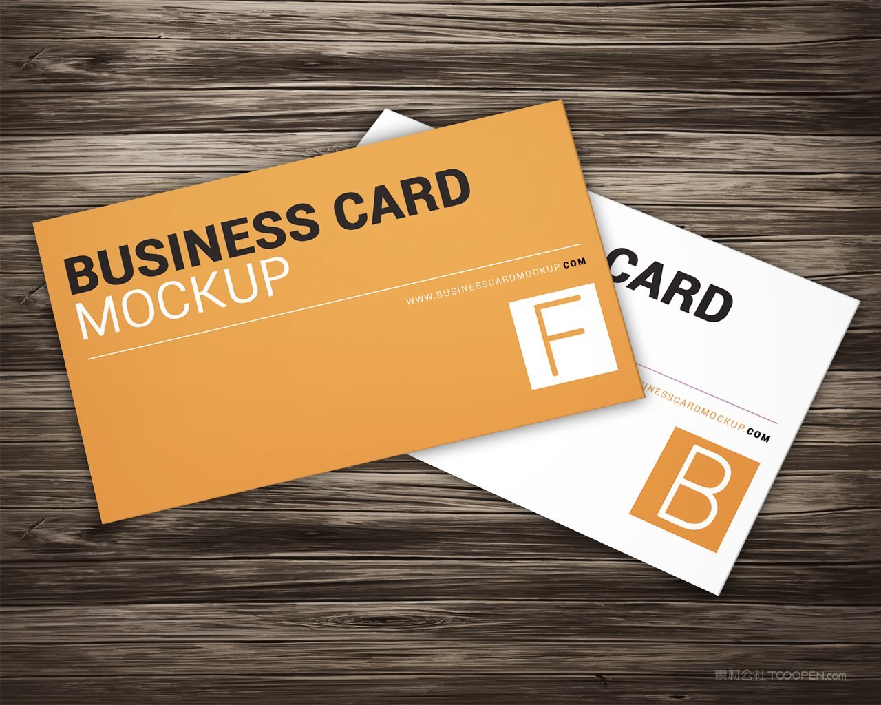 黄色英文名片木质背景贴图样机 (1)