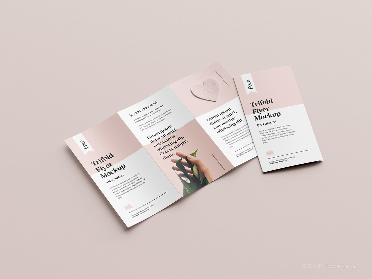 粉色女性产品三折页贴图样机