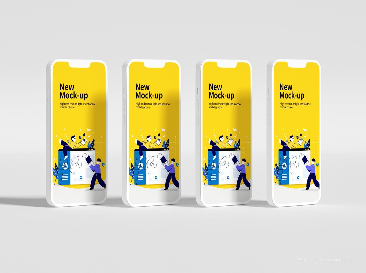 卡通工作插画黄色手机屏app界面ui样机 (6)