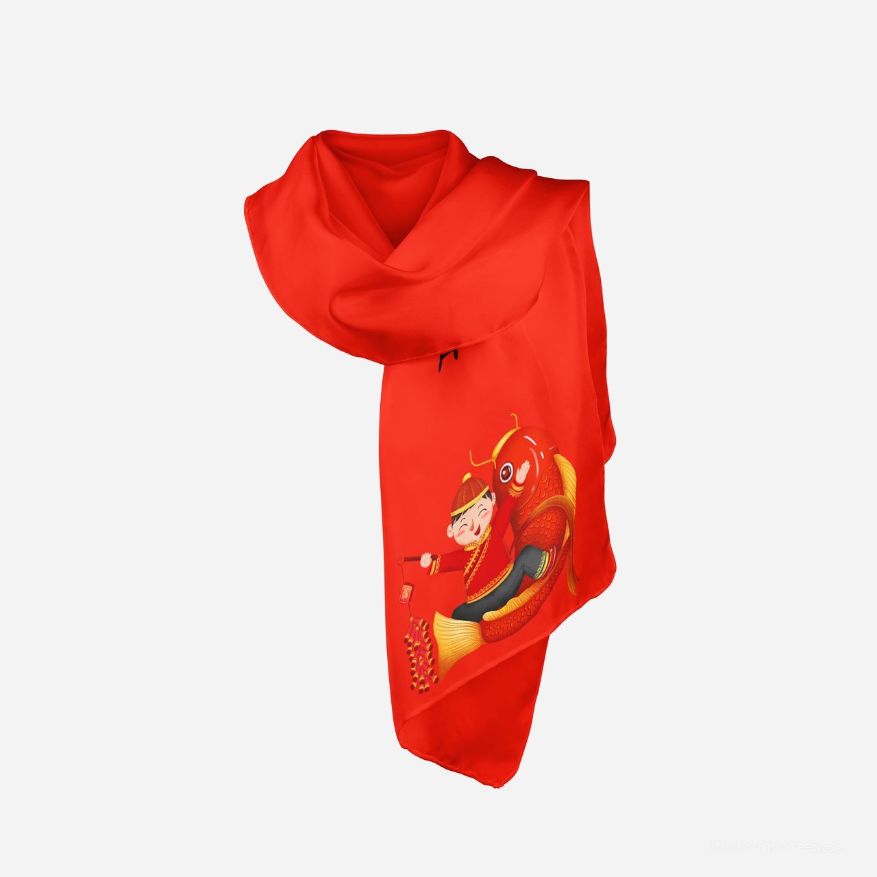 红色年年有余围巾国潮文创样机