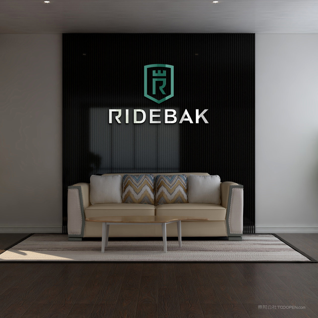 休闲区沙发背景墙logo贴图样机