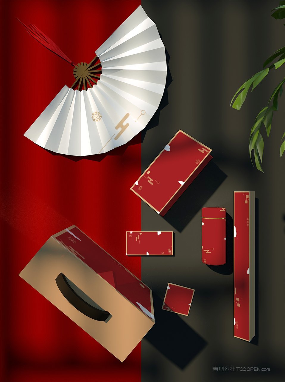 中国红国潮文创贺岁年货精品礼盒样机  (14)