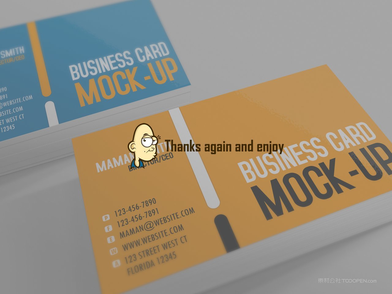 卡通一叠英文名片贴图样机 (3)