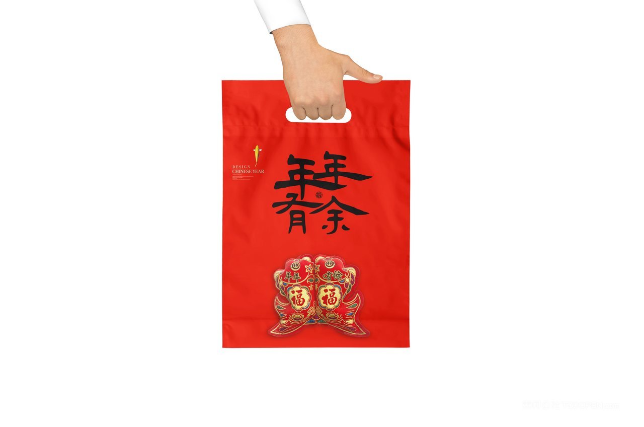 红色年年有余国潮文手提袋样机 (5)