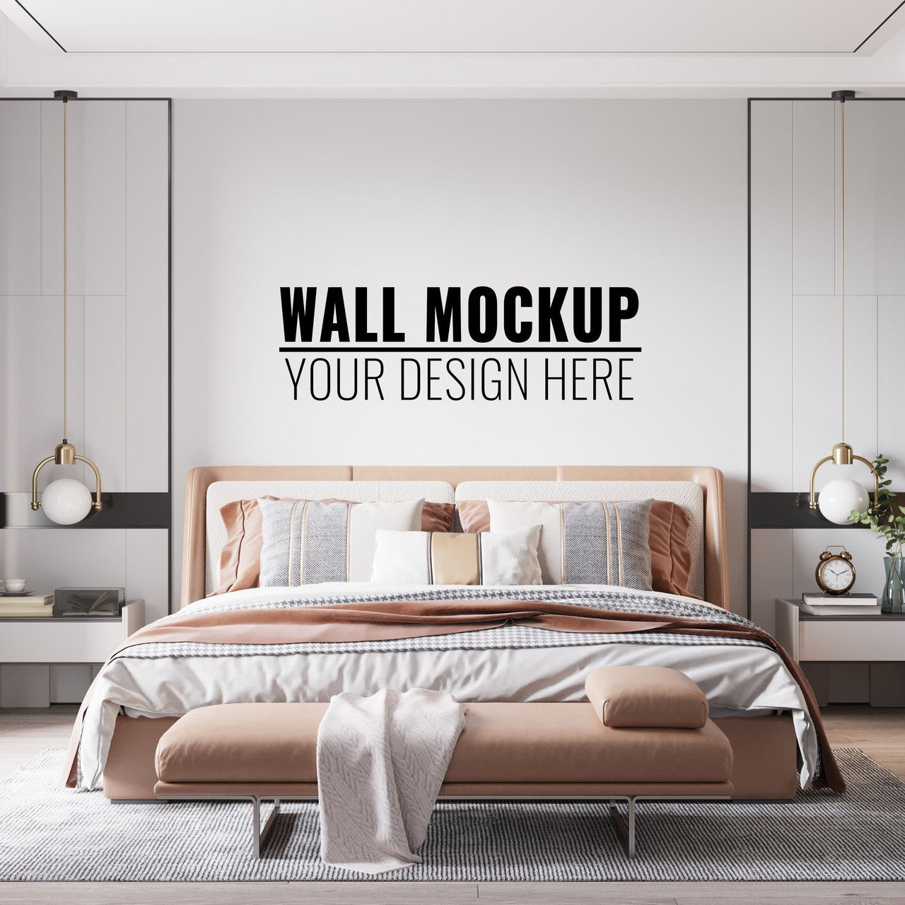 室内轻奢卧室背景墙贴图样机