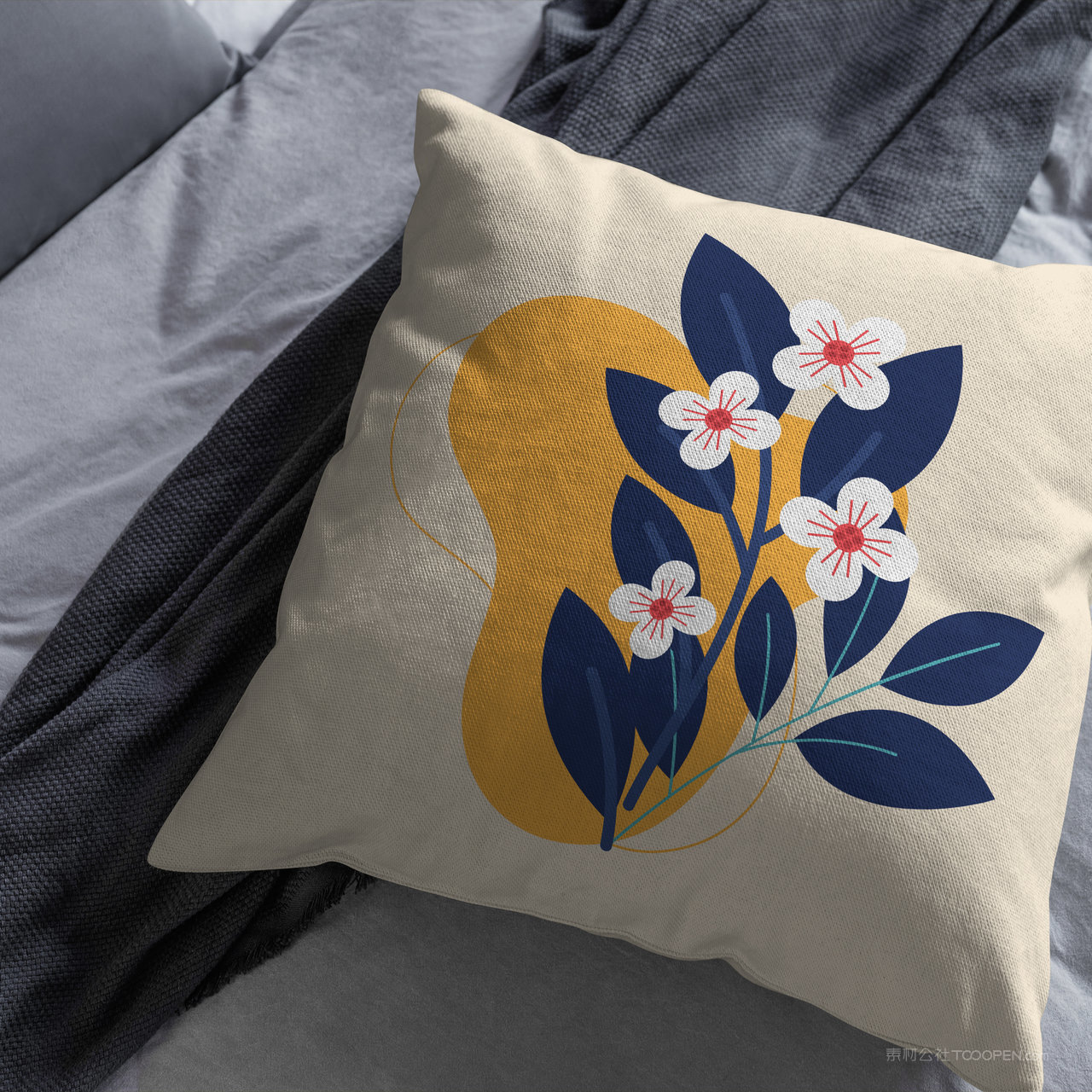 床上的靠垫抱枕贴图样机