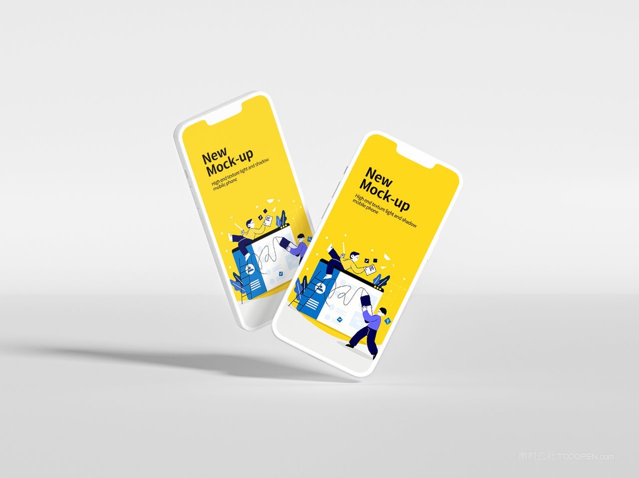 卡通工作插画黄色手机屏app界面ui样机 (3)