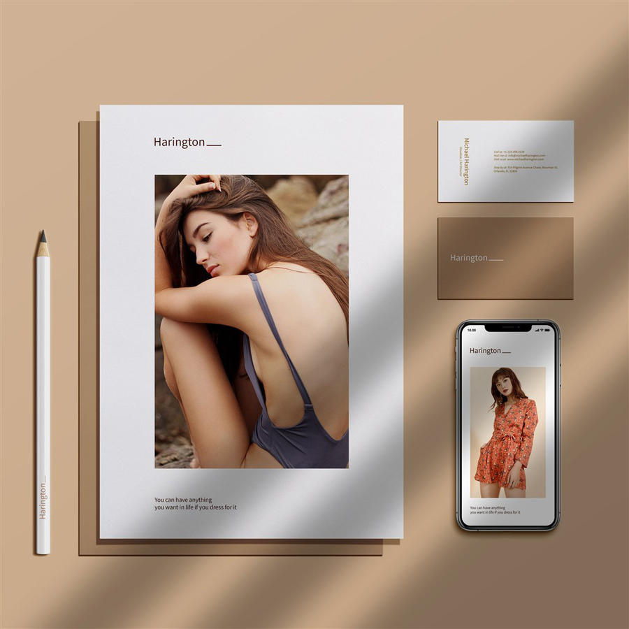 女性品牌vi名片手机宣传单页样机