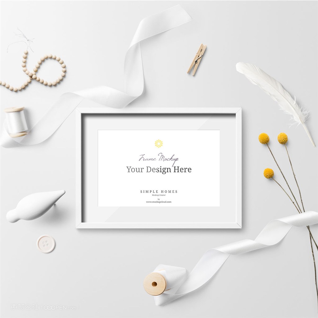 小清新文艺时尚桌面相框绸缎摆件样机素材