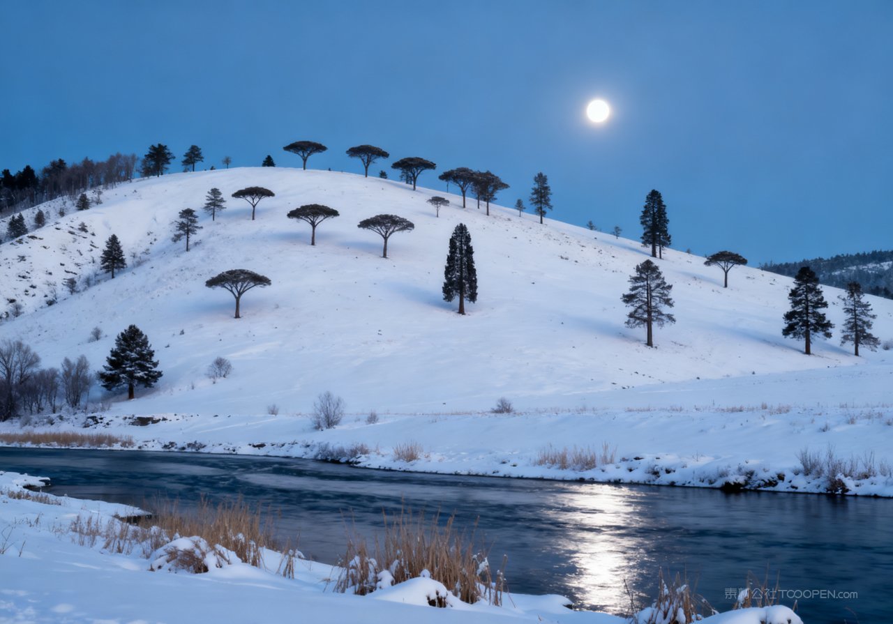 天空冬季冬天山峰雪景风景山水河流
