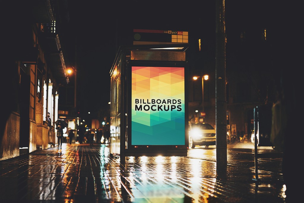 站台候车亭街头户外T牌灯箱广告牌样机图片下载