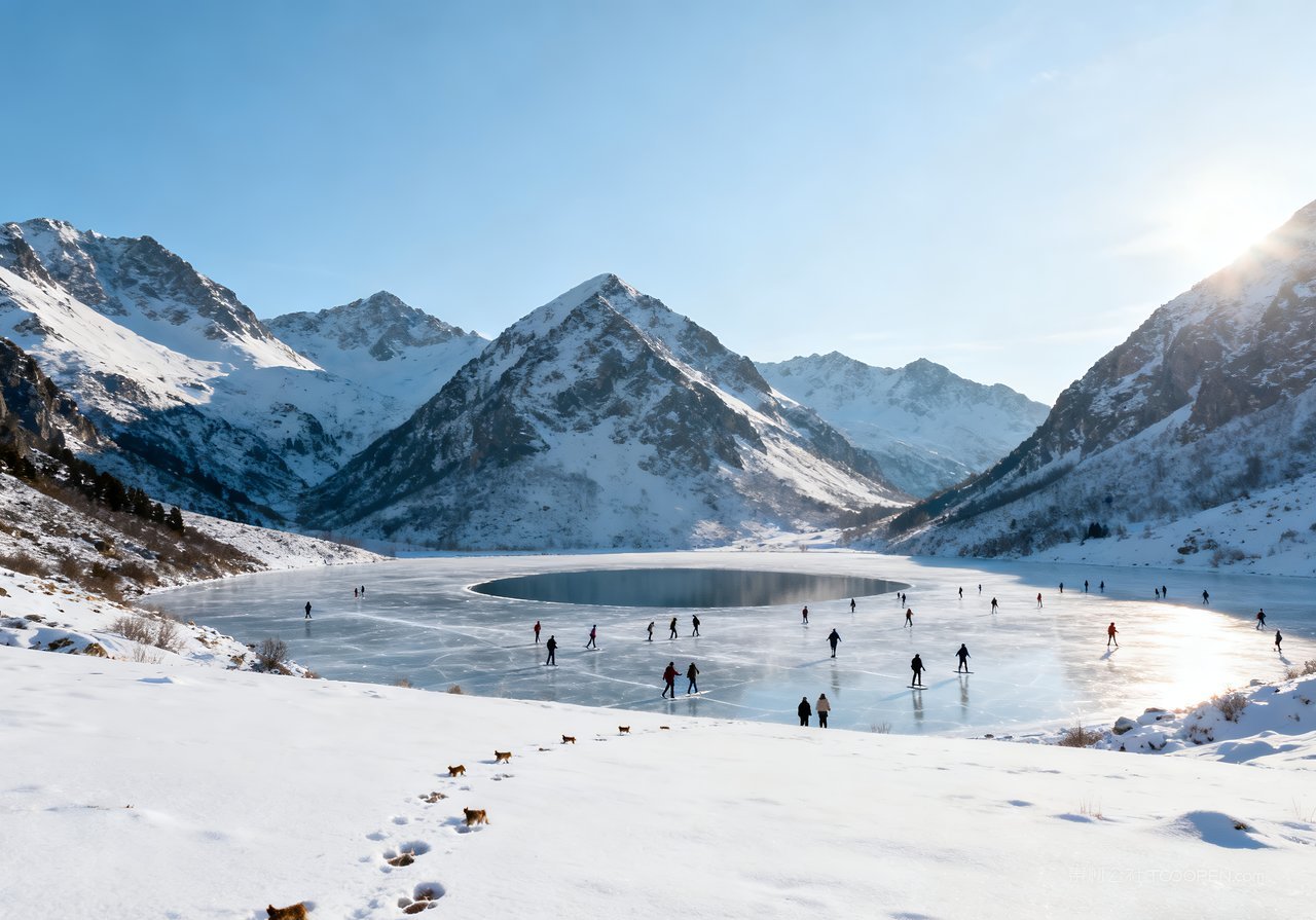 唯美风景山峰山水河流冬季雪景冬天