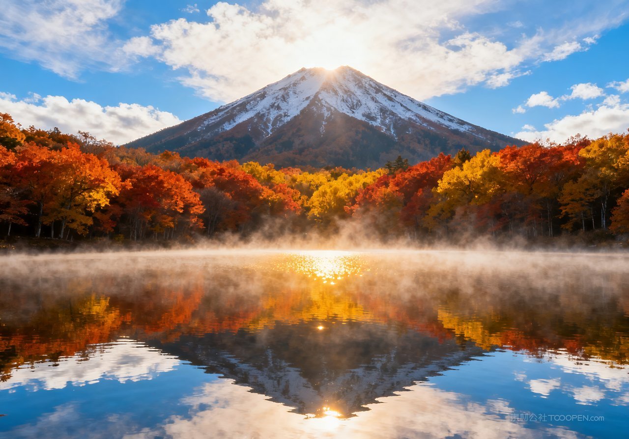 天空山水意境山峰唯美湖泊青山秋天