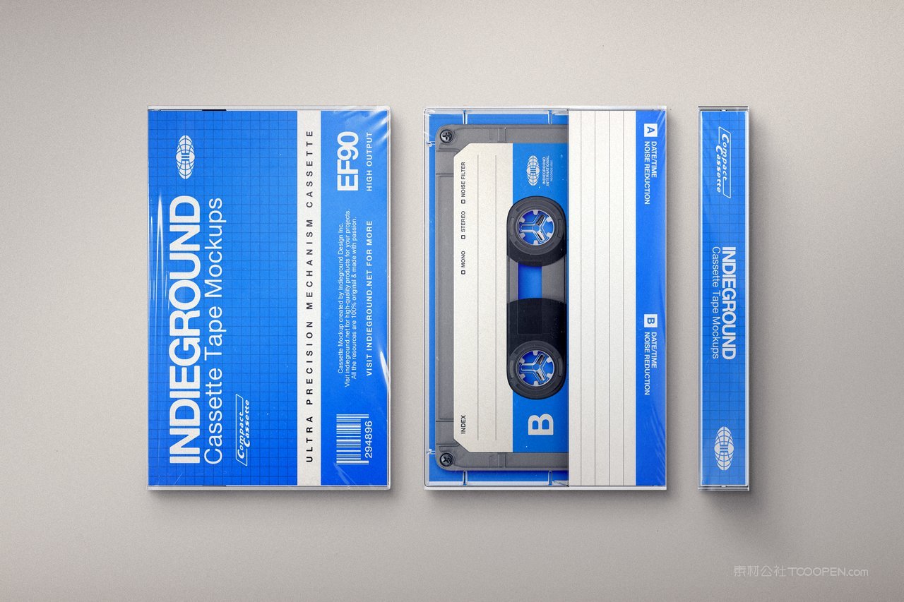 蓝色复古盒式音乐磁带包装样机 (7)