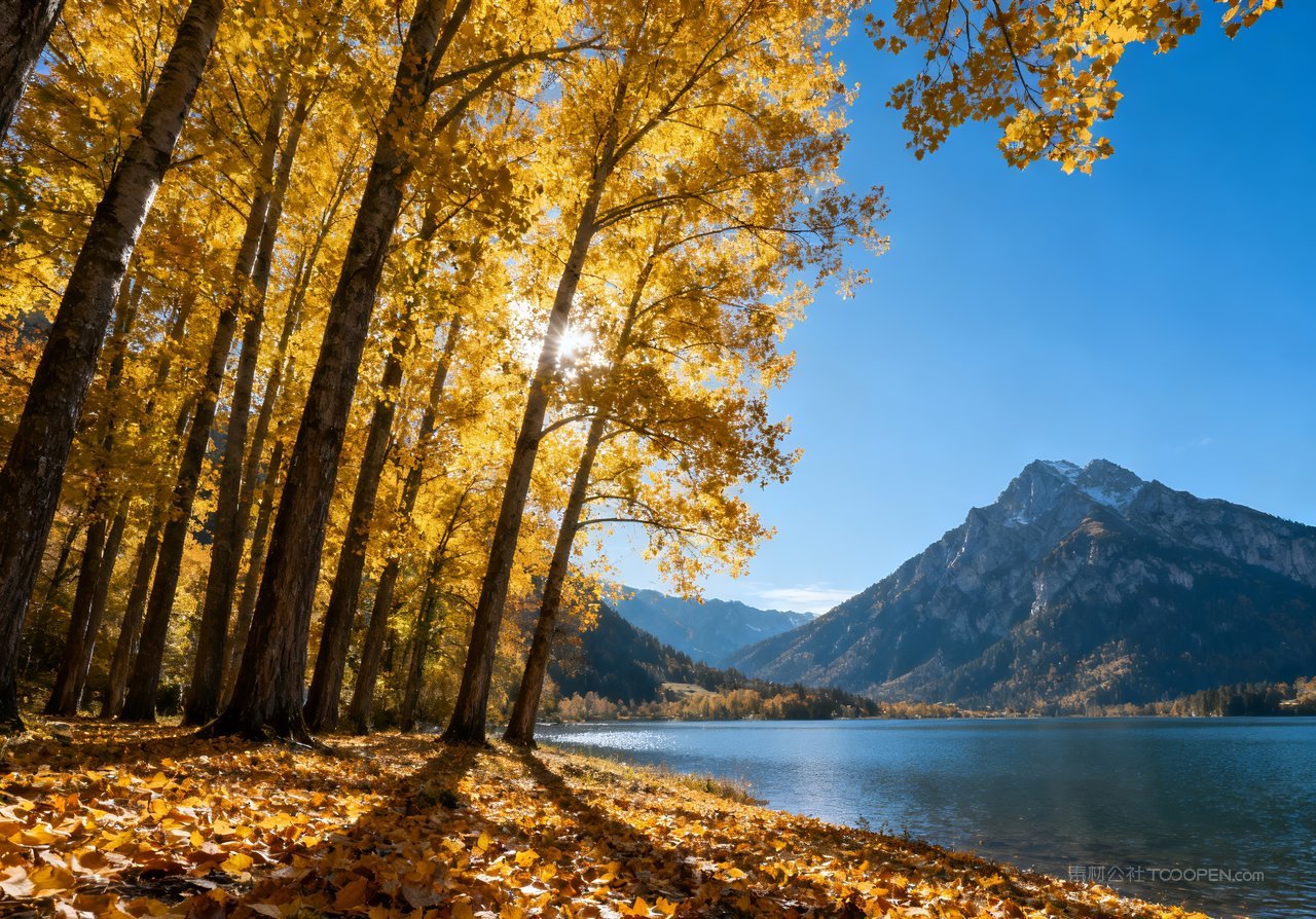 秋天意境湖泊山峰山水唯美天空青山