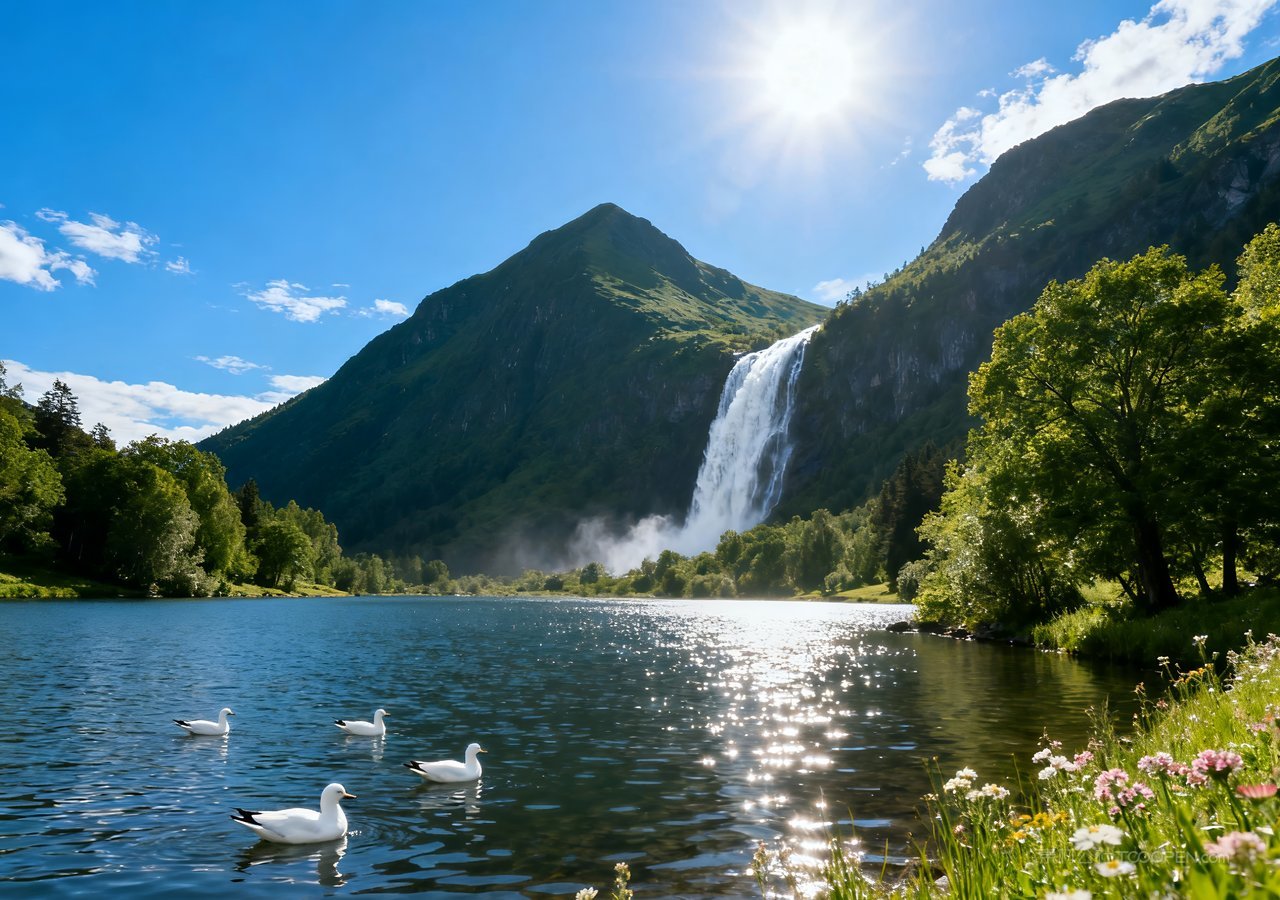 山水山峰唯美天空湖泊群山风景景观自然
