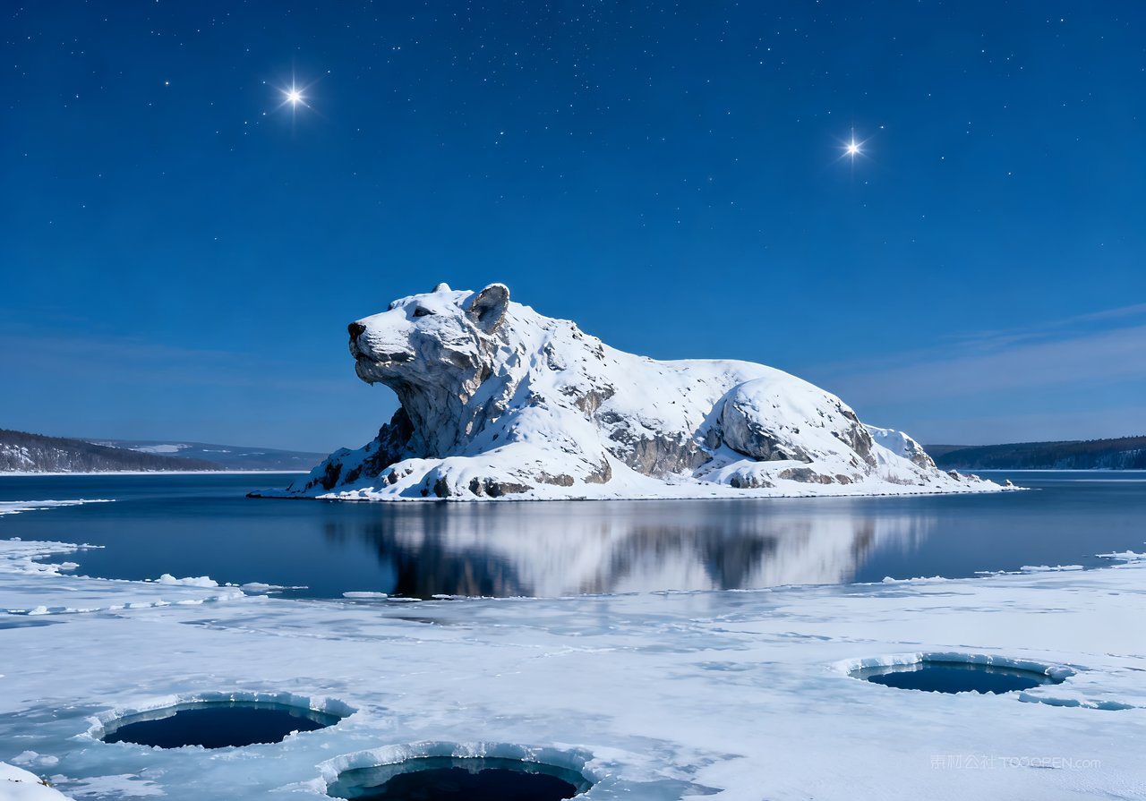 河流山水冬季唯美风景冬天山峰雪景