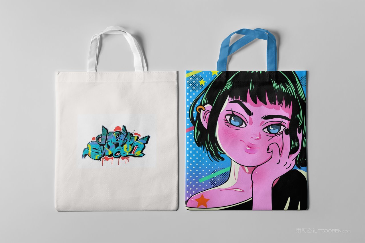 【2025期】卡通女生帆布包贴图样机 (6)